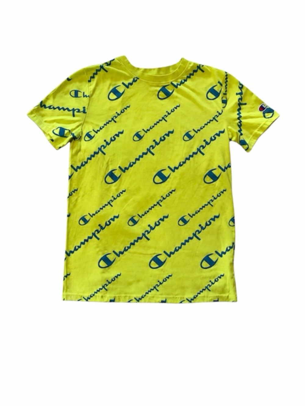 Champion Youth Boys Neon  Green All Over Script Logo Print T-Shirt size small
